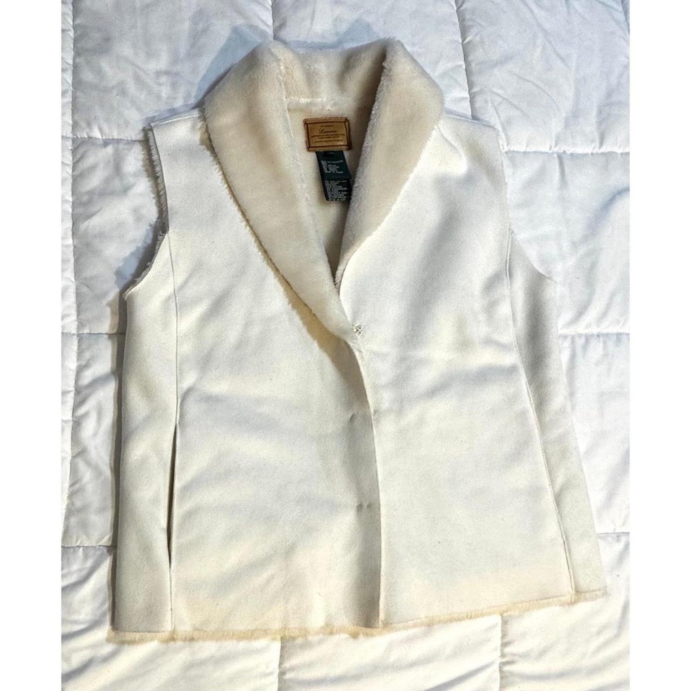 Vintage‎ Ralph Lauren Women's Sz L Faux Vegan Suede & Fur Lined Vest Off White